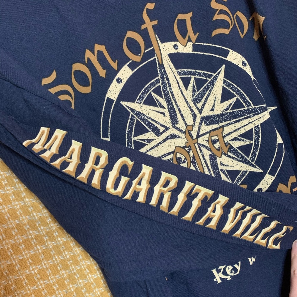 Margaritaville Navy Long Sleeve Compass Graphic Tee with Gold Print